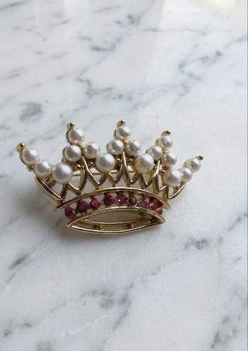 Vtg gold tone crown brooch - vtg,