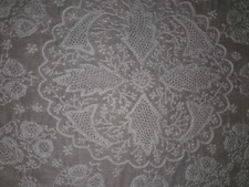 Vintage White Semi Sheer Lace Embroidered  Tablecloth  33x33 Inches