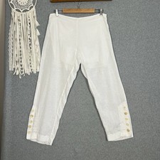 Megan Salmon Linen Pants Womens 12 M White Lined Button Legs Boho Holiday