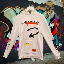 Boohoo Man Hoodie Mens Small White Graffiti Street Art Hip Hop Rap