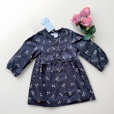 ZARA Baby Girl Dress 18–24 Months BNWT Grey Bow Cotton Outfit Lined. RRP: £25.99