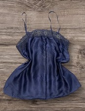 Vintage Marie Jo Silk Cami Vest Top Lace Trim Navy Blue Size Large