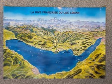Original 1983 French shore of Lake Geneva travel tourism map poster