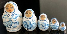 Russian Blue and White Nesting Dolls Handmade Authentic Matryoshka