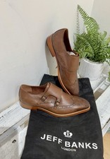 £95 NWT Jeff Banks Tan Double Monk Strap Formal Punched Leather Shoes UK Size 10