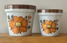 Flower Power Vintage Planter 60s 70s Orange Brown 10cm 8cm Plant Pots Ceramic