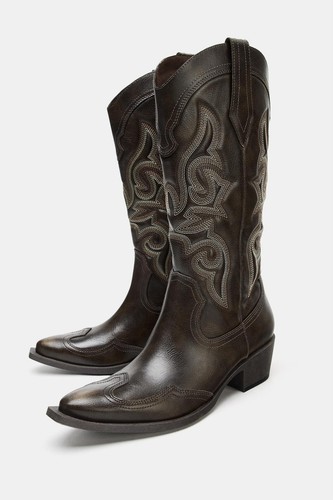 Zara 2026 brown cowboy boots - cowboy,