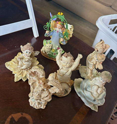 Beige resin angel figurines - angel,
