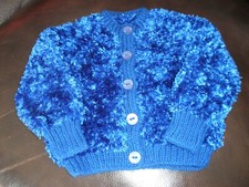 Childs Funky Fur Yarn Cardigan in Royal Blue to fit 12-18 months