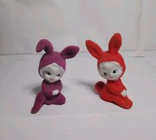 Vintage Pixie Bunny Costume Figurines Easter Flocked 