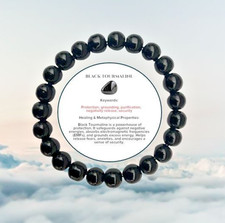 Black Tourmaline 8mm Natural Gemstone Crystal Beaded Elastic Bracelet