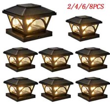 2-8x LED Solar Powered Deck Post Lights Garden Cap Square Landscape Fence Lamps