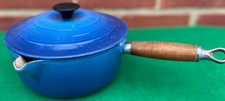 Le Creuset 20cm saucepan, blue enameled cast iron with wooden handle & Lid