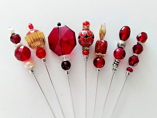 Vintage bead hat pins ruby - bead, x
