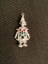 925 Sterling Silver Clown Articulated Pendant With Coloured Crystals Vintage