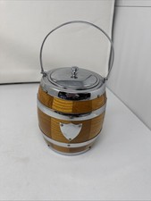 VINTAGE WOOD BISCUITS JAR CANNISTER BARRELL WITH INNER CONTAINER AND HANDLE