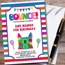 Stripy Bouncy Castle Personalised Childrens Birthday Party Invitations