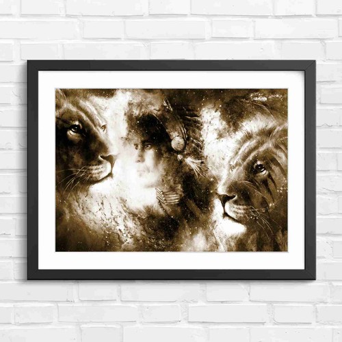 Trippy native american lion - american,