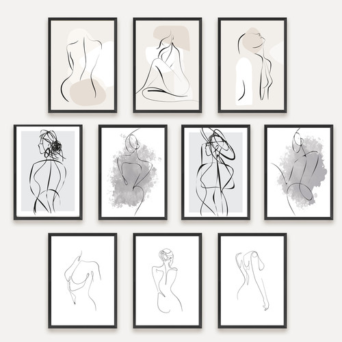 Modern one line prints set - line,