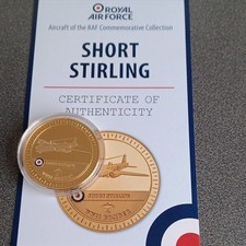 RAF SHORT STERLING ROYAL AIR FORCE 44m ENAMELLED GOLD PLATED MEDAL - coa