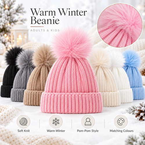 Knitted bobble hat - hat, men's
