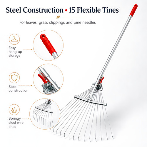 Adjustable garden leaf rake - garden,