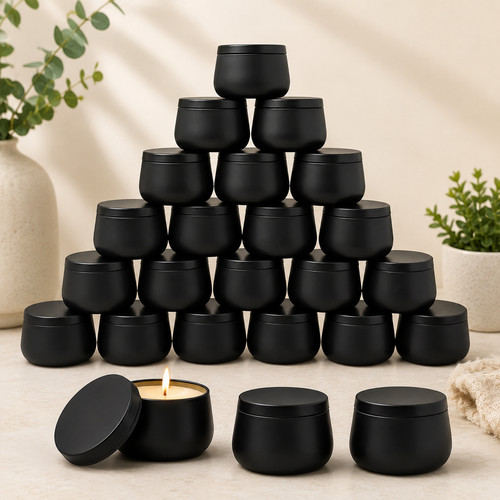 Black candle tins with - black, 24