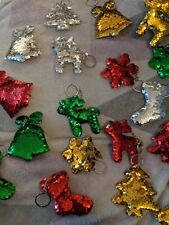 Festive Sequin Christmas Keyring Bag Charm UK Reversible Stocking Filler Gift 