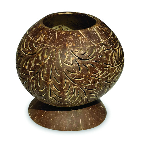 Carved coconut shell sphere - coconut,