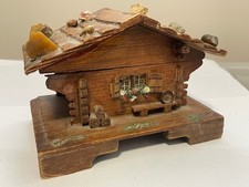 Vintage Swiss Alpine Chalet Wooden Music Trinket Jewellery Box Circa 1950s