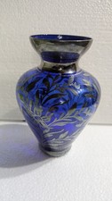 Vintage Italian Cobalt Blue/Silver Overlay Vase 6.5in Tall Free P&P