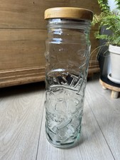 Embossed Patterned Glass Pasta Storage Jar with Wooden Lid  