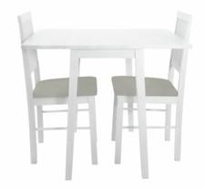 Home Solid Wood Extending Dining Table & 2 White Chairs | Modern Kitchen Set