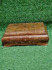 Wooden Keepsake Box With Delicate Copper Inlay Felt Lined Hinged Tirana Albania 