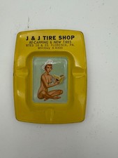 60'S Tin Pin-up Glamour Girl 4.5" Bar Ashtray, PA Vintage Risque