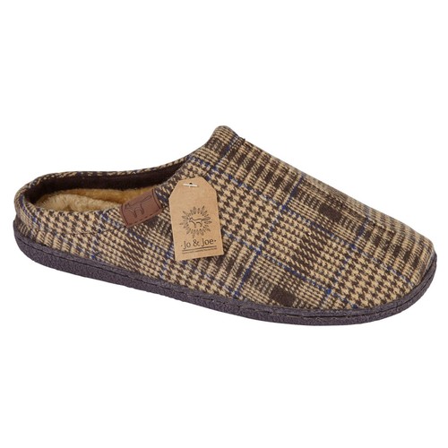 Mens brown warm tartan - slip, on