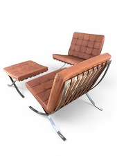Set of Vintage Barcelona Chairs and Footstool by Ludwig Mies van der Rohe