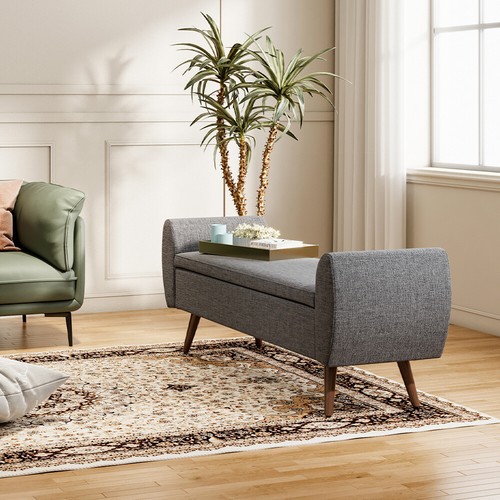 Upholstered linen accent bench - linen,