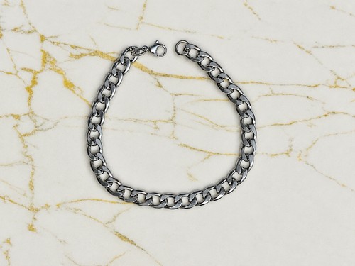 Men silver tone curb chain - silver,
