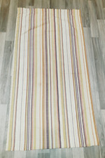 GORGEOUS OLIVE GREEN PURPLE PINK STRIPED LINED KING SIZE BED RUNNER 22x88"