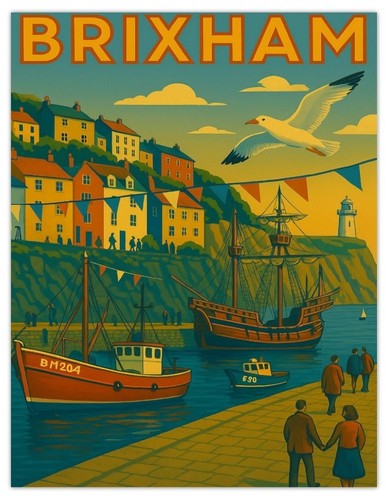 Brixham devon harbour retro - brixham,