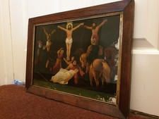 18th or early 19th century over painted print 'The Crucifixion' by James Bateman