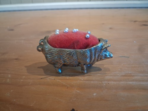 Vintage brass pig pin cushion - pin,