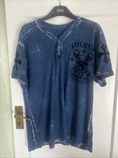 Affliction Size Large L Button T-Shirt Blue Skull Jealous Souls