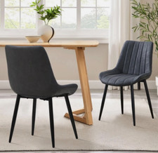 Set of 2 Grey Velvet Dining / Kitchen Chairs with Black Metal Legs 7-1-1