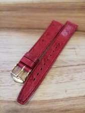 Ladies FORTIS 14mm Red Calf Ostrichgrain Watch Strap, 12mm G/P Buckle