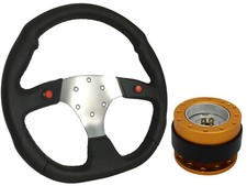F1 CHROME Steering Wheel + Gold Black Quick Release boss GB for SUBARU