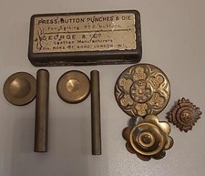 George & Co Press Button Punches Die SOHO London W1 Vintage Metal Box & Buttons
