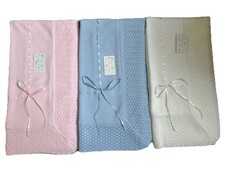 SPANISH KNITTED BABY SHAWL NEWBORN GIRL BOY RECEIVING CHRISTENING LACEY BLANKET