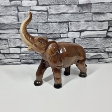 Wild  Elephant Ceramic Brown Glossy Porcelain   Walking Trunk  Figurine 22cm